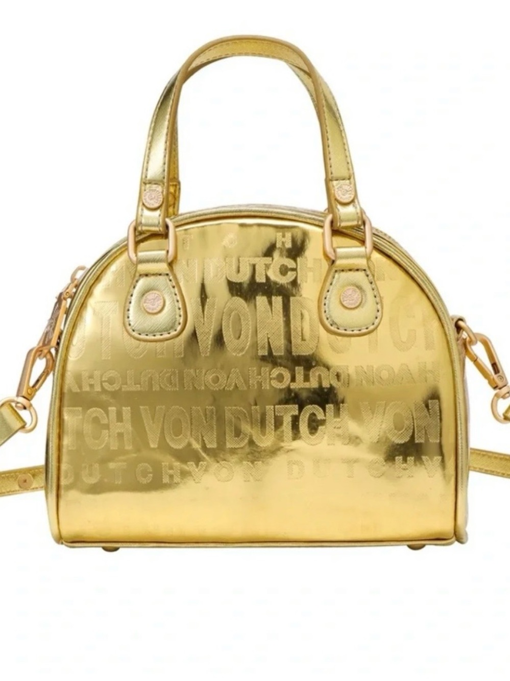Von Dutch Metallic Gold Dome Crossbody Satchel